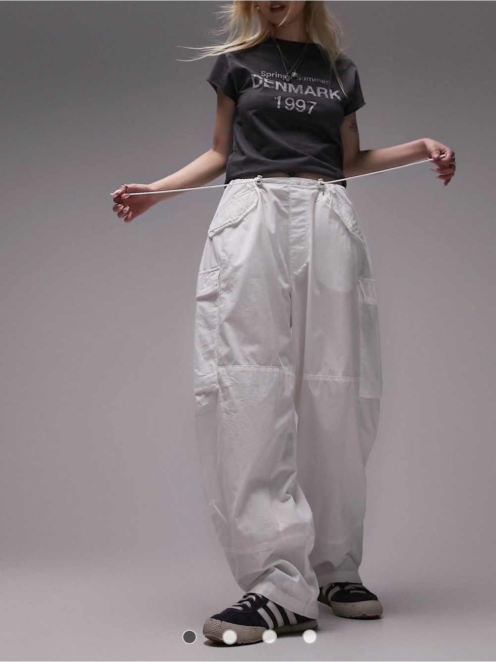 Topshop Petite Oversized Parachute Toggle Cargo Pants - Ecru Size M (US 8-10)